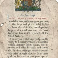 Victory by Allied Nations : Message to School Children from King George VI