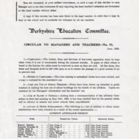 Derbyshire Education Committee circular to Managers &amp; Teachers :  1932