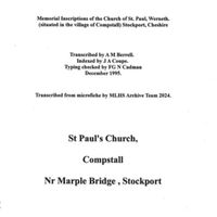 Memorial Inscriptions Index: St Pauls Anglican Church, Compstall